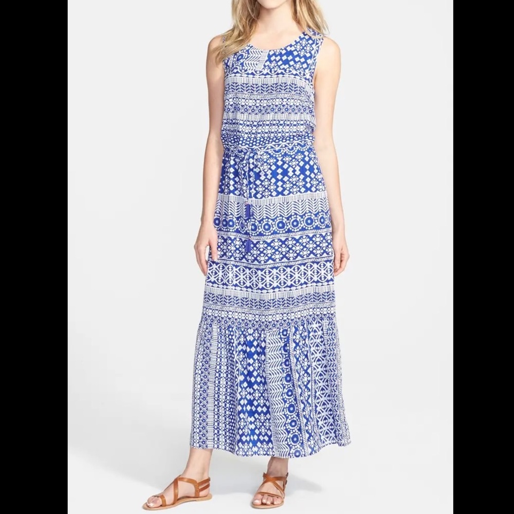 Vineyard Vines Blue Batik Tribal Print Maxi Dress